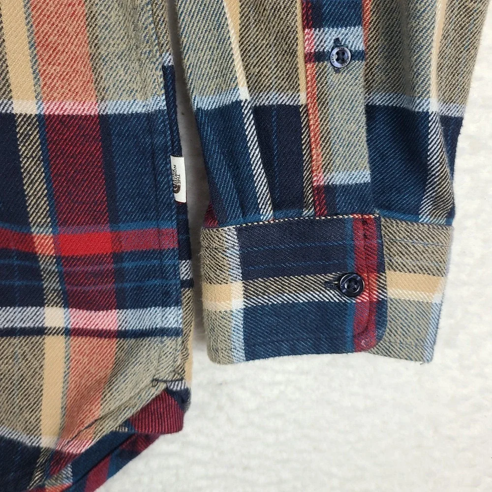 The North Face Shirt Mens XL Blue Beige Red Plaid Cotton Flannel Button Up‎